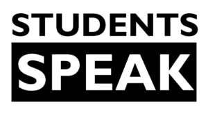 Logo Students Speak, Black and White text.